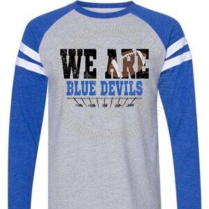We Are Blue Devils Mens Size 2XL Long Sleeve Jersey T-shirt Cotton Poly Mix